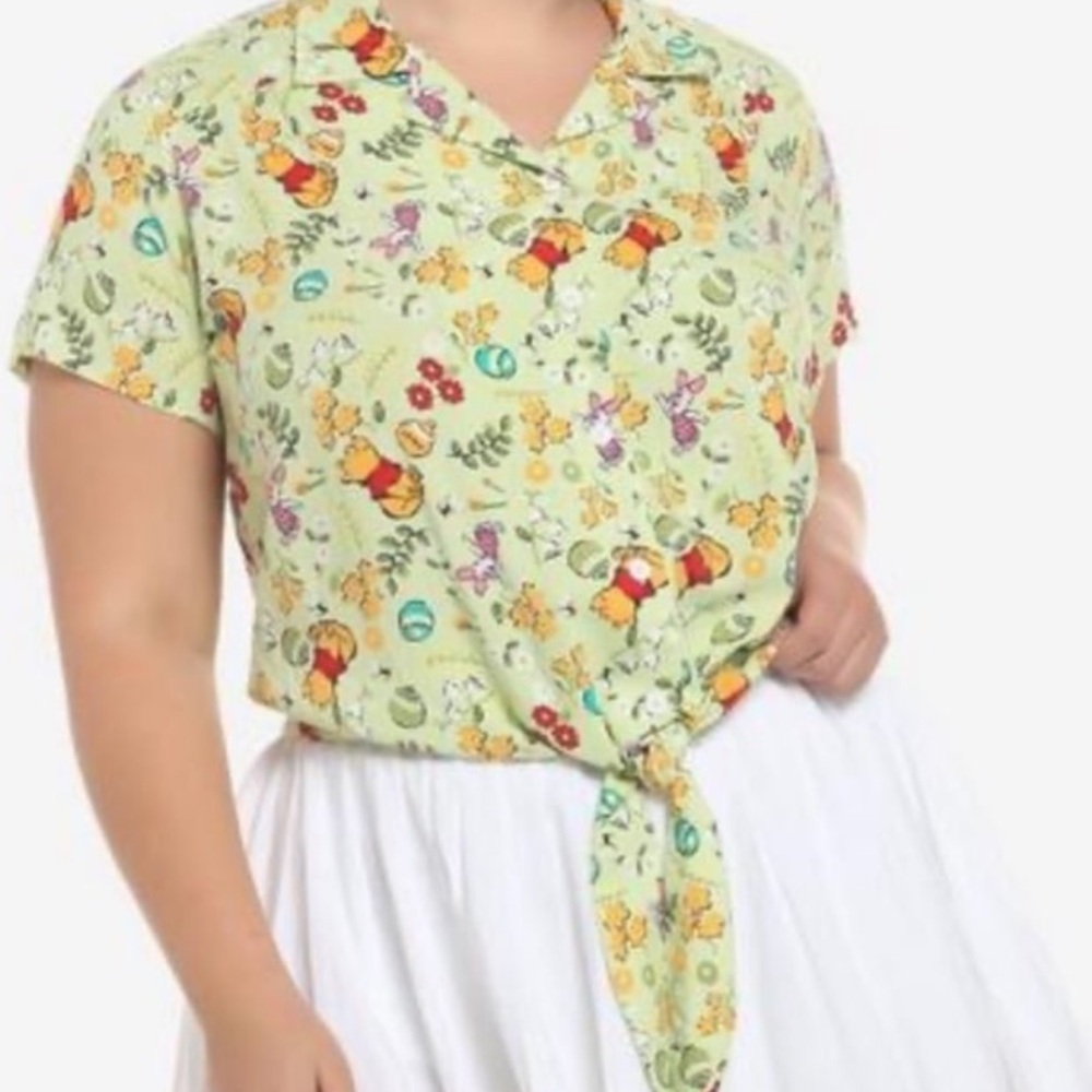 NWT Disney Winnie The Pooh Cottagecore Floral Tie-Front Girls Woven Button-Up